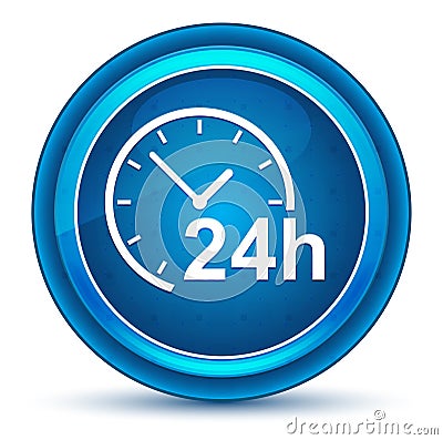 24 hours clock icon eyeball blue round button Stock Photo