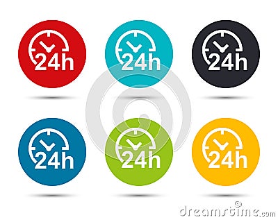 24 hours clock icon flat round button set illustration design Vector Illustration