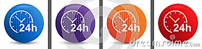 24 hours clock icon abstract halftone round button set Vector Illustration