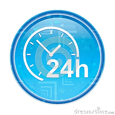 24 hours clock icon floral blue round button Stock Photo