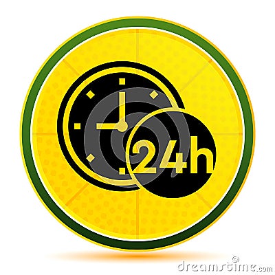 24 hours clock icon lemon lime yellow round button illustration Cartoon Illustration