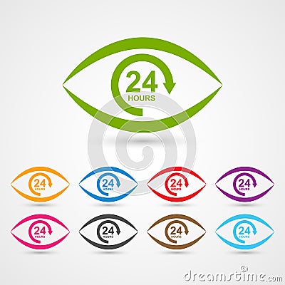 24 hours customer service icon in the form of eye. Vector Illustration