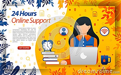 24 hours customer service. online hotlink. online service to help customers, concept vector ilustration. can use for, landing page Vector Illustration