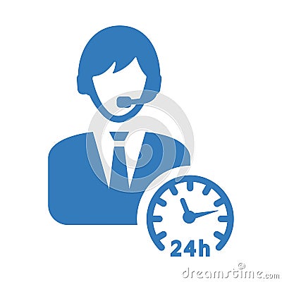 24 hours customer support blue icon Vector Illustration