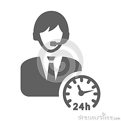 24 hours customer support gray icon Vector Illustration