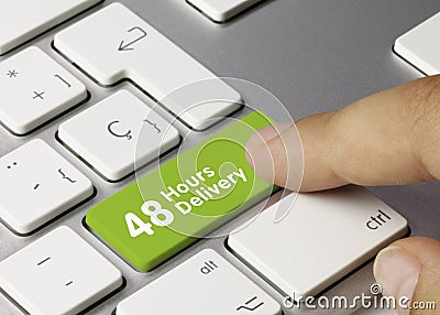 48 Hours Delivery - Inscription on Green Keyboard Key Stock Photo