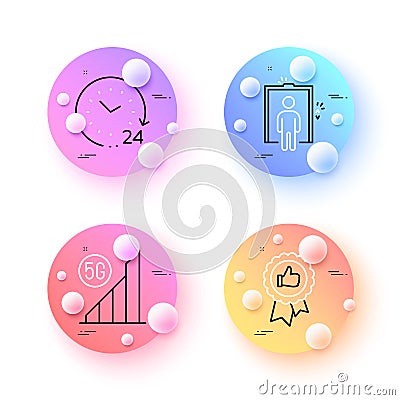 24 hours, 5g wifi and Elevator minimal line icons. For web application, printing. Vector Vector Illustration