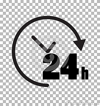 24 hours icon on transparent background. 24 hours service sign. 24 hours symbol Vector Illustration