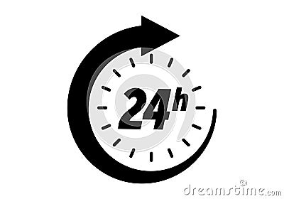 24 hours icon, vector clock open time service, delivery, 7 days a week and 24 hr clock arrow sign Vector Illustration