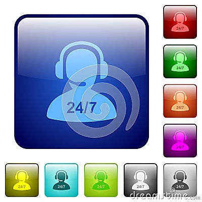 24 hours operator service color square buttons Stock Photo