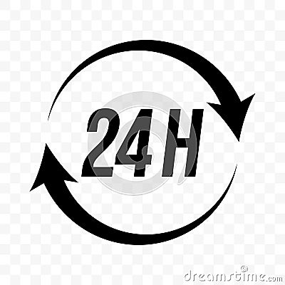 24 hours round clock arrow vector icon. Customer support, delivery and open store, 24H sign Vector Illustration