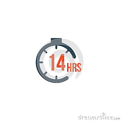 14 hours round timer or Countdown Timer icon. deadline concept. Delivery timer. Stock Vector illustration isolated on white Cartoon Illustration