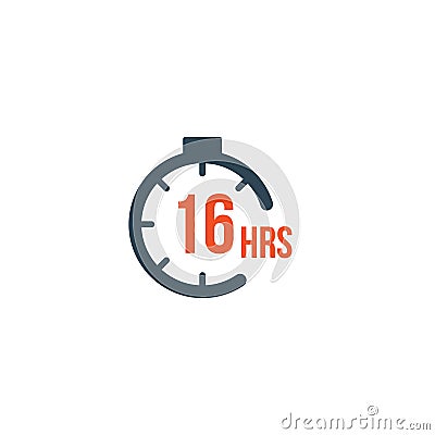 16 hours round timer or Countdown Timer icon. deadline concept. Delivery timer. Stock Vector illustration isolated on white Cartoon Illustration