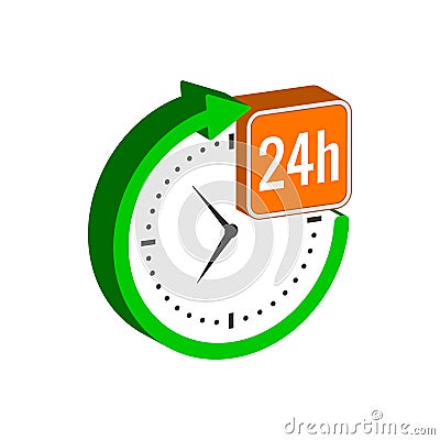 24 hours service symbol. Flat Isometric Icon or Logo. Vector Illustration