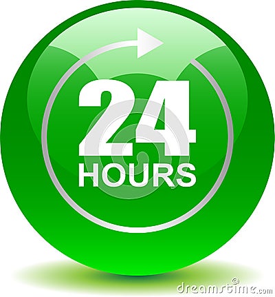 24 hours support web button green Vector Illustration