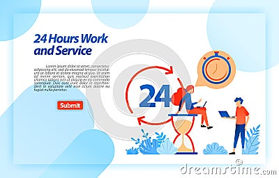 24 hours work customer service to support users in getting better information and services anytime and anywhere. vector illustrati Vector Illustration