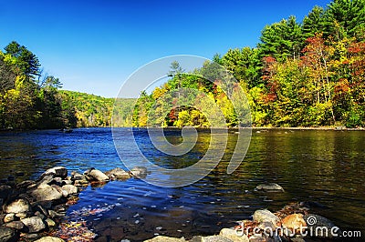 Housatonic River in Cornwall Bridge Connecticut Autumn Stock Photo
