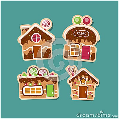 Merry Christmas gingerbread house collection Vector Illustration