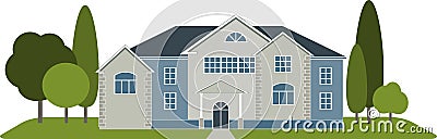 Private house design with trees. Vector illustration. Houses exterior front view with roof, windows Stock Photo