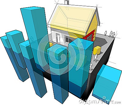 House with additional insulation and business diagram Vector Illustration