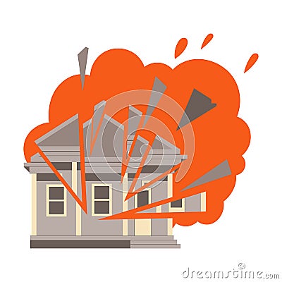 House Afire Damaged and Ruined from Bomb Explosion Vector Illustration Vector Illustration