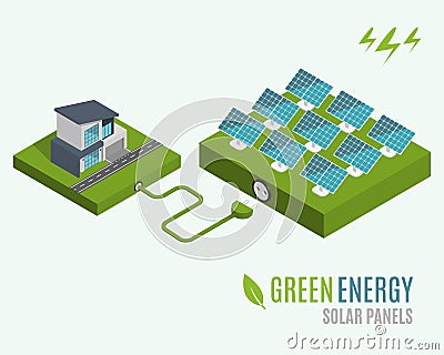 House with alternative Eco Green Energy, flat 3d web isometric infographic concept. Vector Illustration