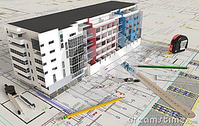 House Architectural Drawing And Layout Stock Photo