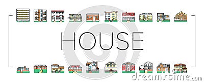 House Architectural Exterior Icons Set Vector . Vector Illustration