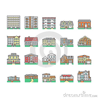 House Architectural Exterior Icons Set Vector . Vector Illustration