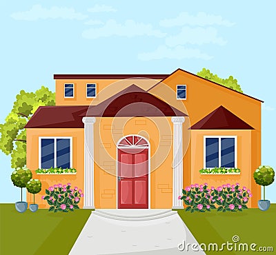 House architecture facade Vector. Colorful cartoon style illlustrations Stock Photo