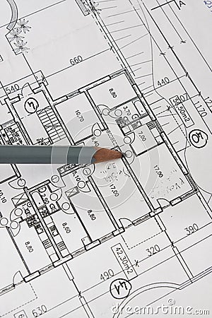 House architecture plan and pencil on paper Stock Photo