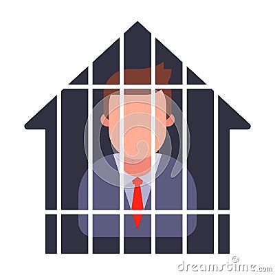 house arrest of a man in a suit. quarantine a person. Vector Illustration