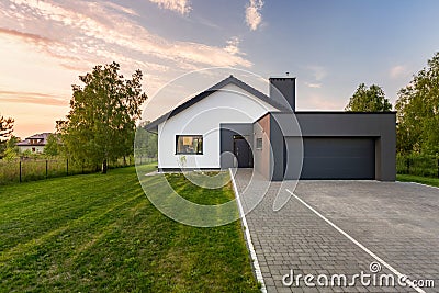 House with backyard and garage Stock Photo