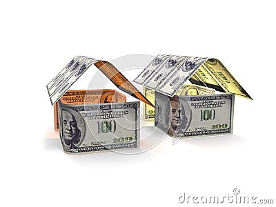 House of banknotes on a white background 3d render Stock Photo