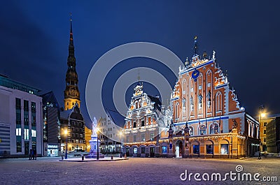 House of Blackheads in the Town Hall Square. Editorial Stock Photo