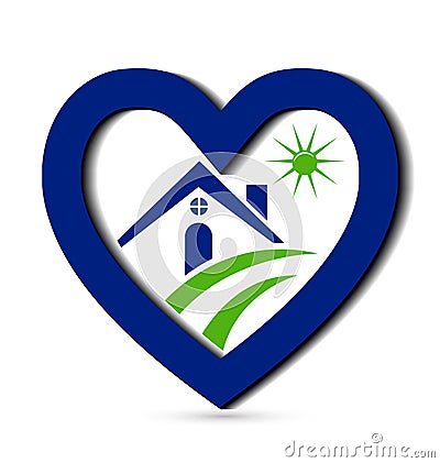 House and blue heart logo Vector Illustration