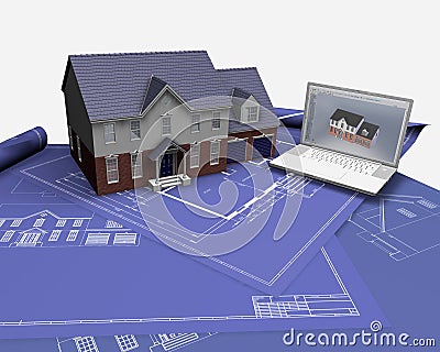 House on blueprints Stock Photo