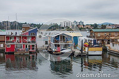 House boats in Victoria harbor Stock Photo
