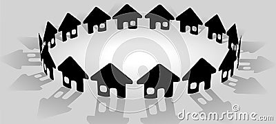 House in bright circle of community homes Vector Illustration