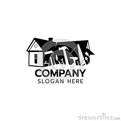 House Builder Logo,House Repair Service,Construction Building Worker Tool Handyman concept Vector Illustration