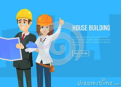 House building concept with architects Vector Illustration