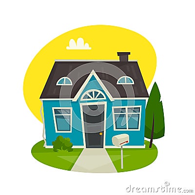 House building concept, cottage exterior, cartoon vector illustration Vector Illustration