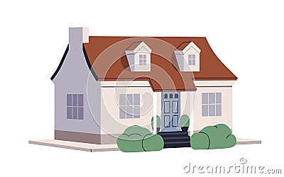 House building exterior. One-story residential construction. Home facade. Residence architecture, outdoor view. Living Vector Illustration