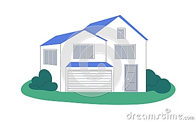 House building exterior. Residential home facade. Real estate, property. Residence construction with garage, windows Vector Illustration