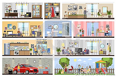 House building interior plan with the garage Vector Illustration