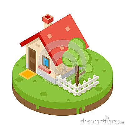 House Building Private Property Tree Icon Real Vector Illustration