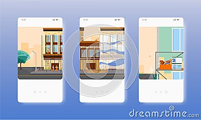 House building, repair, renovation services. Mobile app screens, vector website banner template. UI, web site design. Vector Illustration