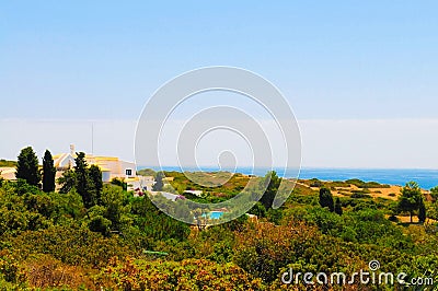 Summer Villa with Ocean View, Front Terrace Garden, Europe Holidays Stock Photo