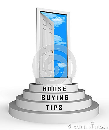 House Buying Advice Tips Doorway Portrays Hints On Purchasing Property - 3d Illustration Stock Photo