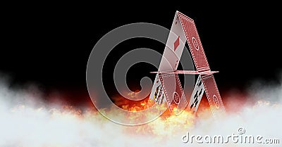 House of cards with burning fire Stock Photo